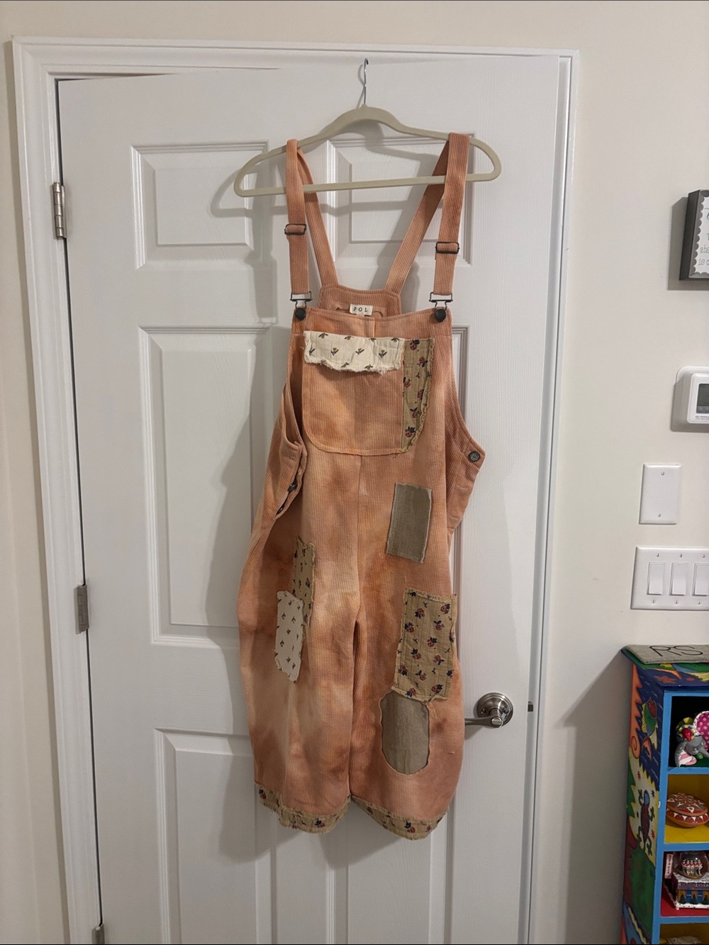 POL Peach Patchwork Overalls